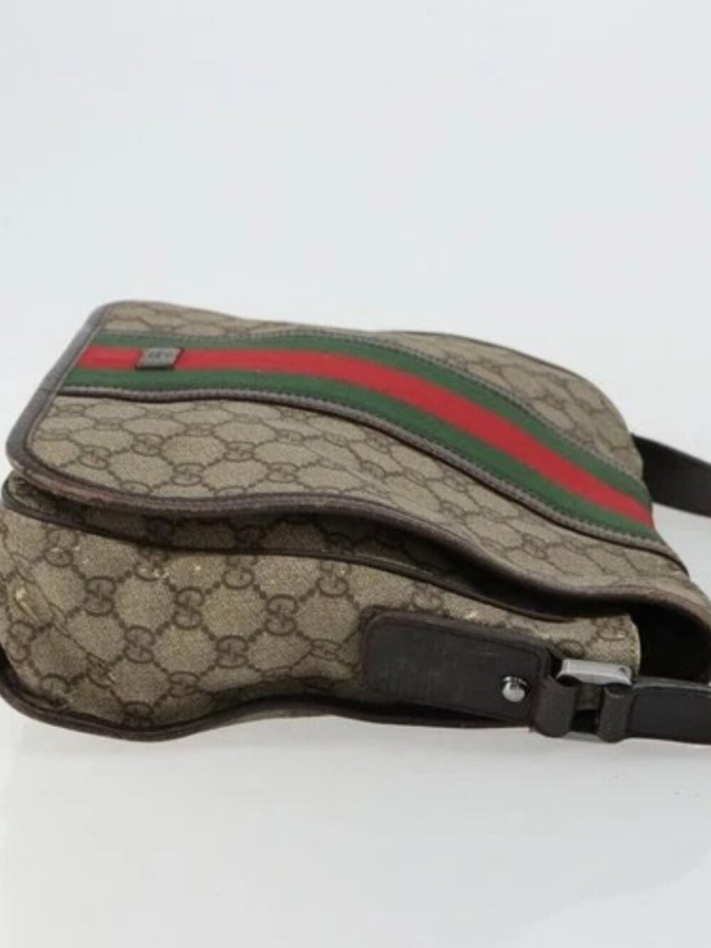 GUCCI GG Supreme Web Sherry Line Bag PVC Beige Silver 145844 Auth ti3927 - Picture 3 of 16